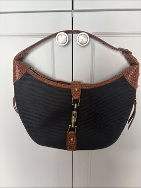 Eric Javits Black Fabric Hobo with Brown Croc-Texture Trim